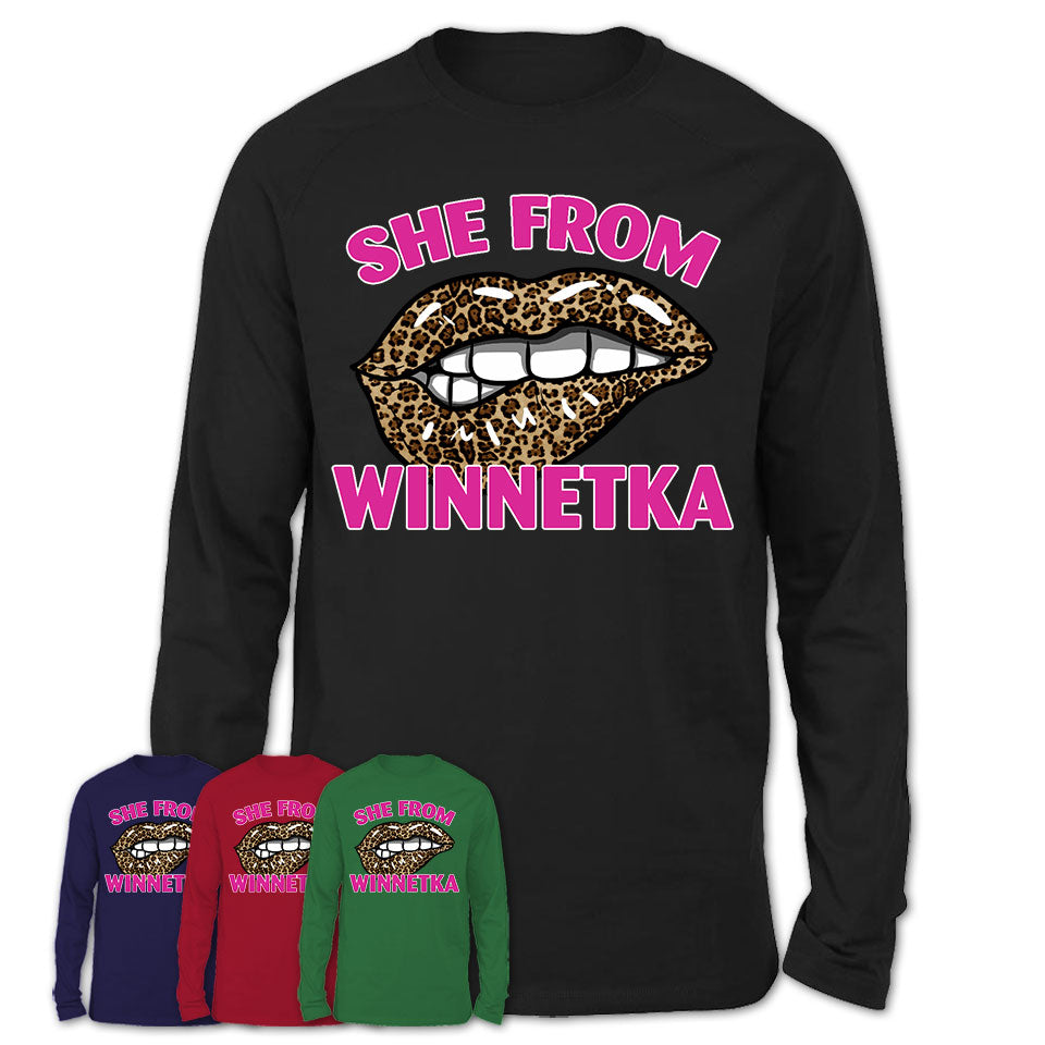 She From Winnetka Illinois Gift Cheetah Leopard Sexy Lips Shirt