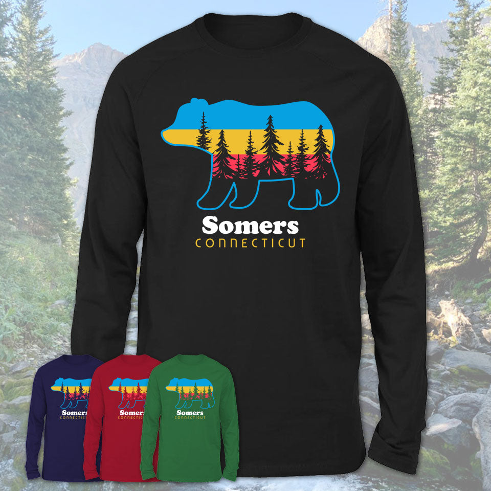 Somers Connecticut Funny Mountain Hiking Camping Adventure Bear Pattern Vintage Gift Shirt