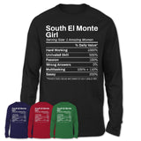 South El Monte Girl California Nutrition Facts Proud Vintage Sport Born Living City Home Roots USA Gift Women T-Shirt