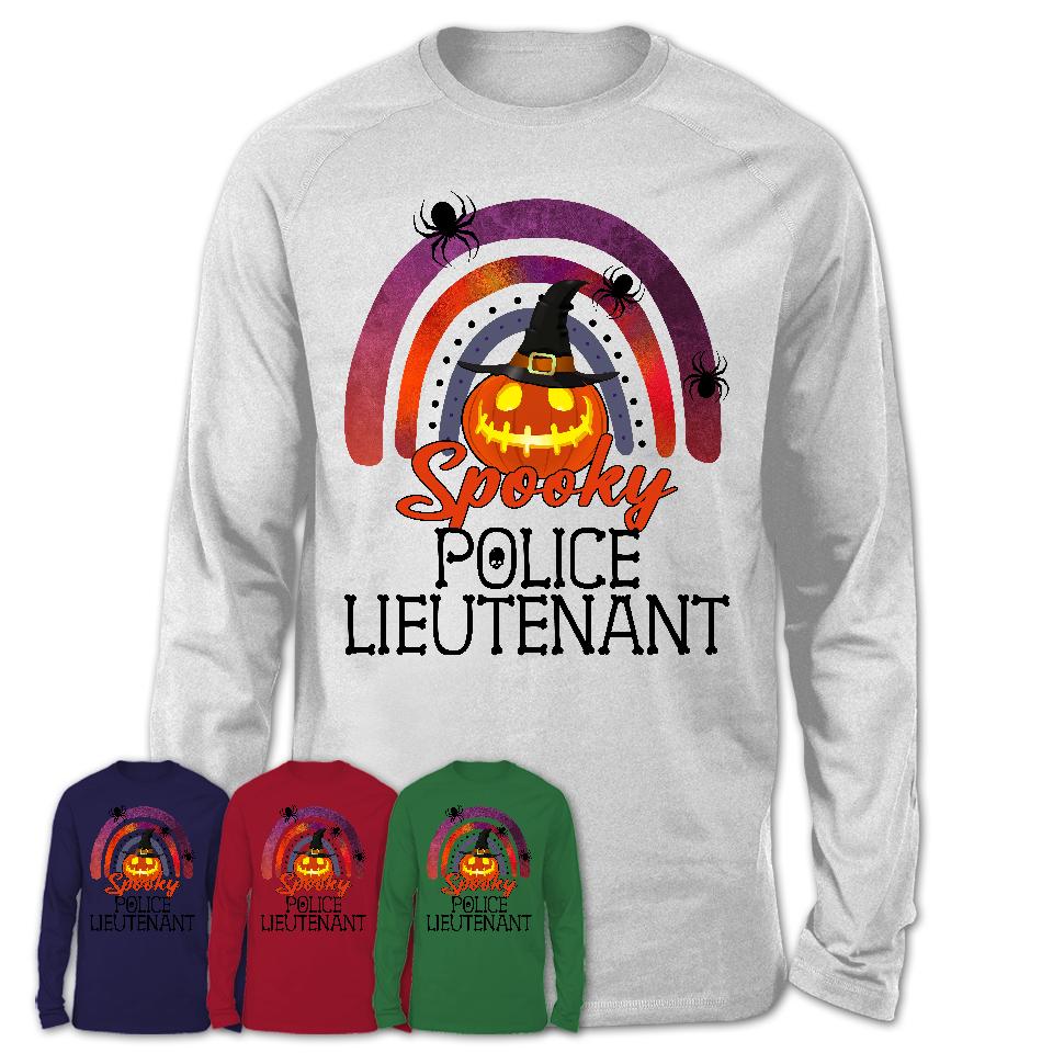 Spooky Police Lieutenant Shirt, Halloween Rainbow Shirt for Women, Funny Pumpkin Shirt for Police Lieutenant, Halloween Gift