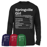 Springville Girl Utah Nutrition Facts Proud Vintage Sport Born Living City Home Roots USA Gift Women T-Shirt
