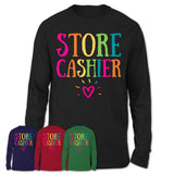 Store Cashier Rainbow Lettering Heart Shirt, Employee Appreciation Gifts