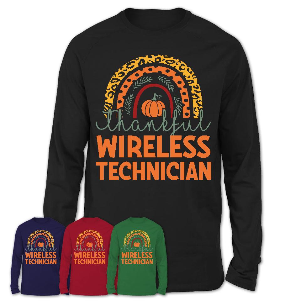 Thankful Wireless Technician Shirt, Pumpkin Rainbow Sweater for Fall Lovers, Thanksgiving Gift for Wireless Technician Women