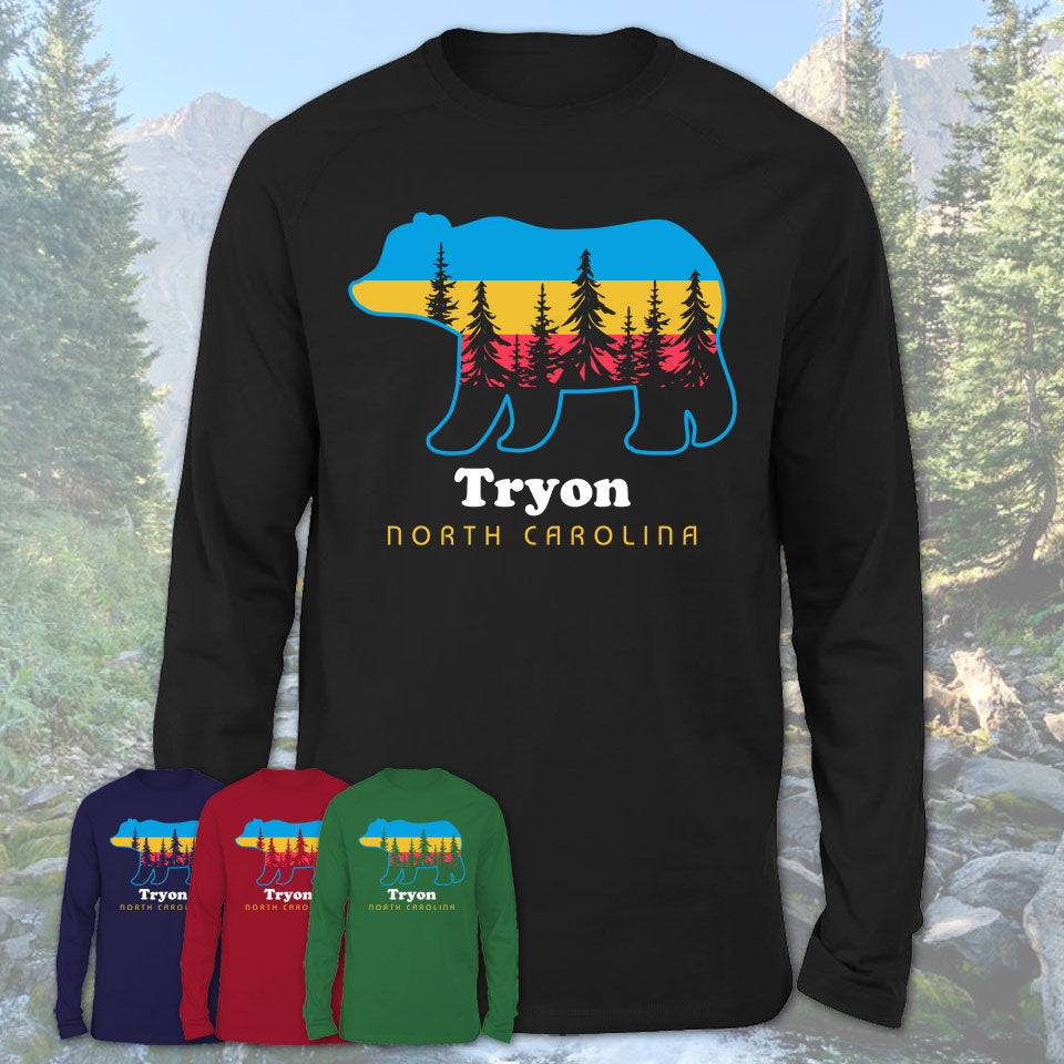 Tryon North Carolina Funny Mountain Hiking Camping Adventure Bear Pattern Vintage Gift Shirt