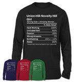 Union Hill-Novelty Hill Girl Washington Nutrition Facts Proud Vintage Sport Born Living City Home Roots USA Gift Women T-Shirt