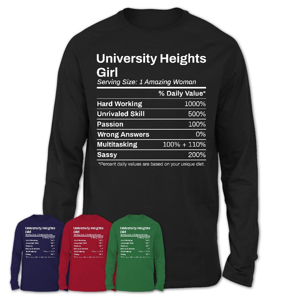 University Heights Girl Ohio Nutrition Facts Proud Vintage Sport Born Living City Home Roots USA Gift Women T-Shirt