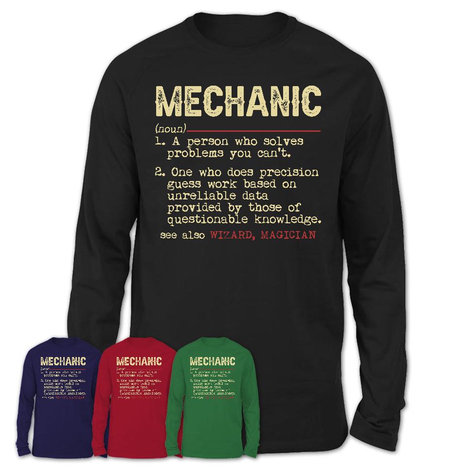 Vintage Mechanic Definition Shirt, Funny Coworker Gift Idea for Mechanic, New Job Gift