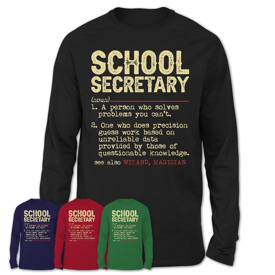 Vintage School Secretary Definition Shirt, Funny Coworker Gift Idea for School Secretary, New Job Gift