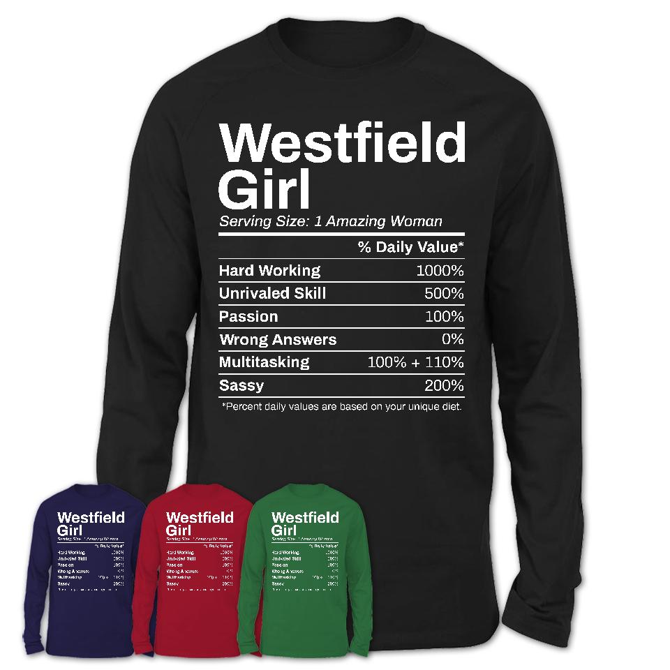 Westfield Girl Indiana Nutrition Facts Proud Vintage Sport Born Living City Home Roots USA Gift Women T-Shirt