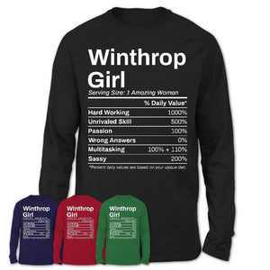 Winthrop Girl Massachusetts Nutrition Facts Proud Vintage Sport Born Living City Home Roots USA Gift Women T-Shirt