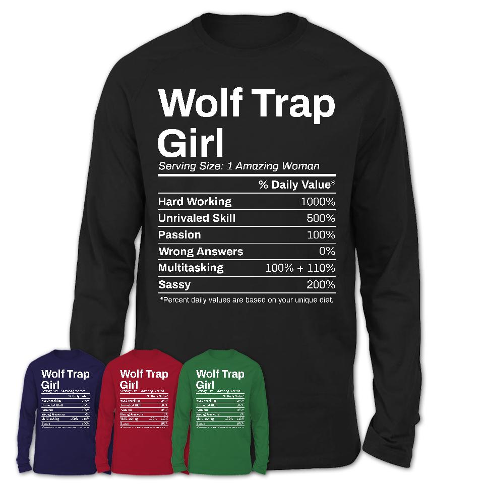 Wolf Trap Girl Virginia Nutrition Facts Proud Vintage Sport Born Living City Home Roots USA Gift Women T-Shirt