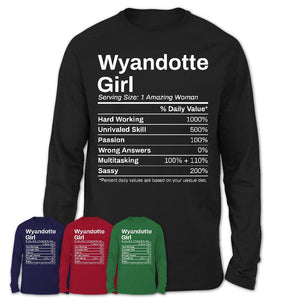 Wyandotte Girl Michigan Nutrition Facts Proud Vintage Sport Born Living City Home Roots USA Gift Women T-Shirt