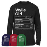 Wylie Girl Texas Nutrition Facts Proud Vintage Sport Born Living City Home Roots USA Gift Women T-Shirt