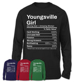 Youngsville Girl Louisiana Nutrition Facts Proud Vintage Sport Born Living City Home Roots USA Gift Women T-Shirt