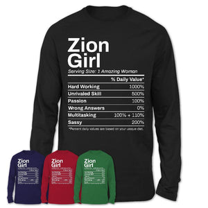 Zion Girl Illinois Nutrition Facts Proud Vintage Sport Born Living City Home Roots USA Gift Women T-Shirt