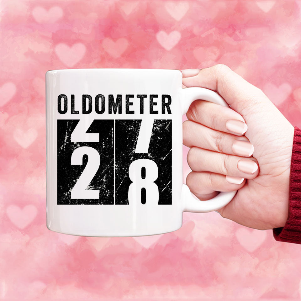 Oldometer 28 Mug, Turning 28 Mug, 28th Birthday Gift, 28 years Old Gift