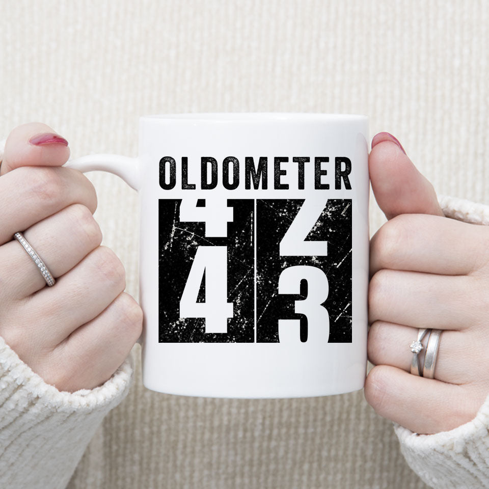 Oldometer 43 Mug, Turning 43 Mug, 43rd Birthday Gift, 43 years Old Gift
