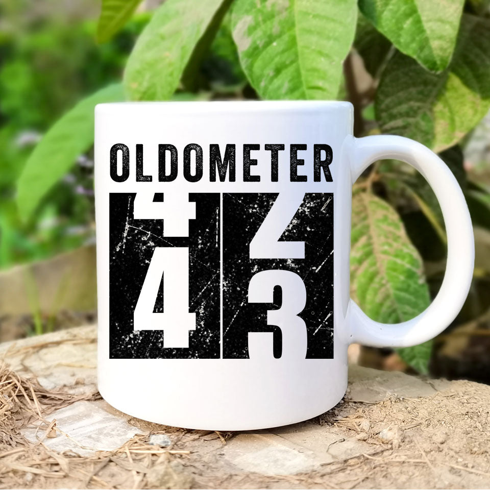 Oldometer 43 Mug, Turning 43 Mug, 43rd Birthday Gift, 43 years Old Gift