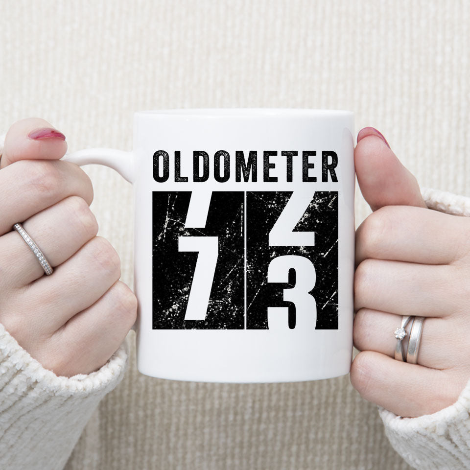 Oldometer 73 Mug, Turning 73 Mug, 73rd Birthday Gift, 73 years Old Gift