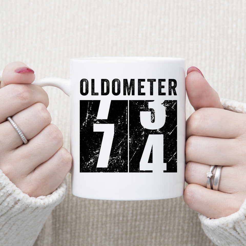 Oldometer 74 Mug, Turning 74 Mug, 74th Birthday Gift, 74 years Old Gift