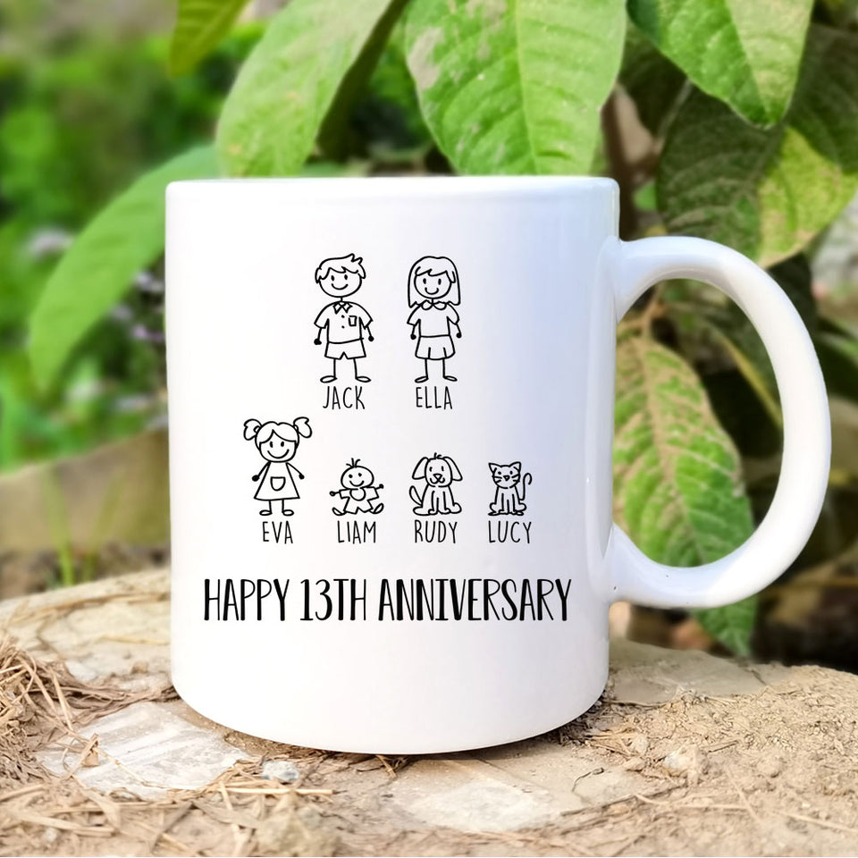 Personalization Anniversary Mug, Custom Family Members Mug, 13th Anniversary Gift for Couple, 13 years Anniversary Mug