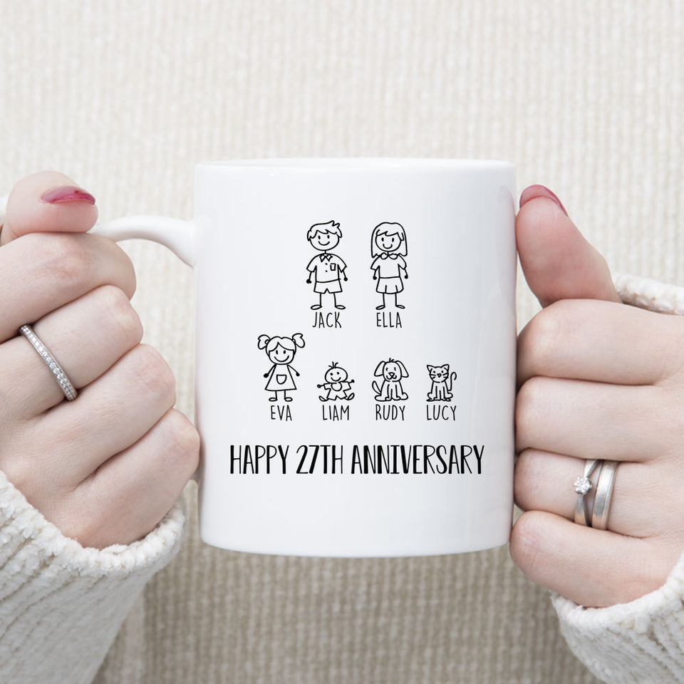 Personalization Anniversary Mug, Custom Family Members Mug, 27th Anniversary Gift for Couple, 27 years Anniversary Mug