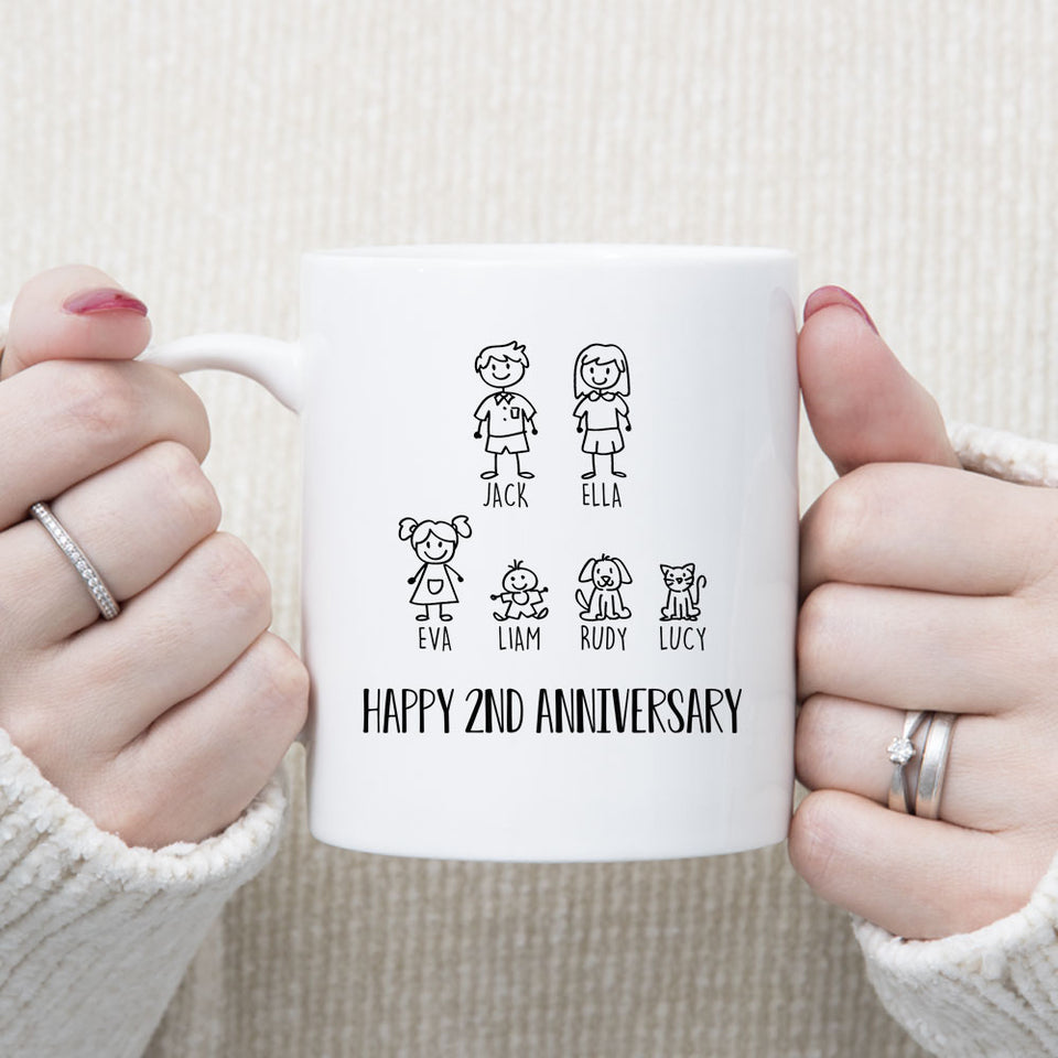 Personalization Anniversary Mug, Custom Family Members Mug, 2nd Anniversary Gift for Couple, 2 years Anniversary Mug