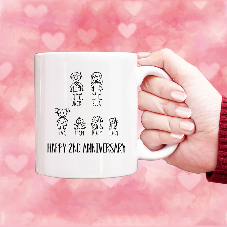Personalization Anniversary Mug, Custom Family Members Mug, 2nd Anniversary Gift for Couple, 2 years Anniversary Mug