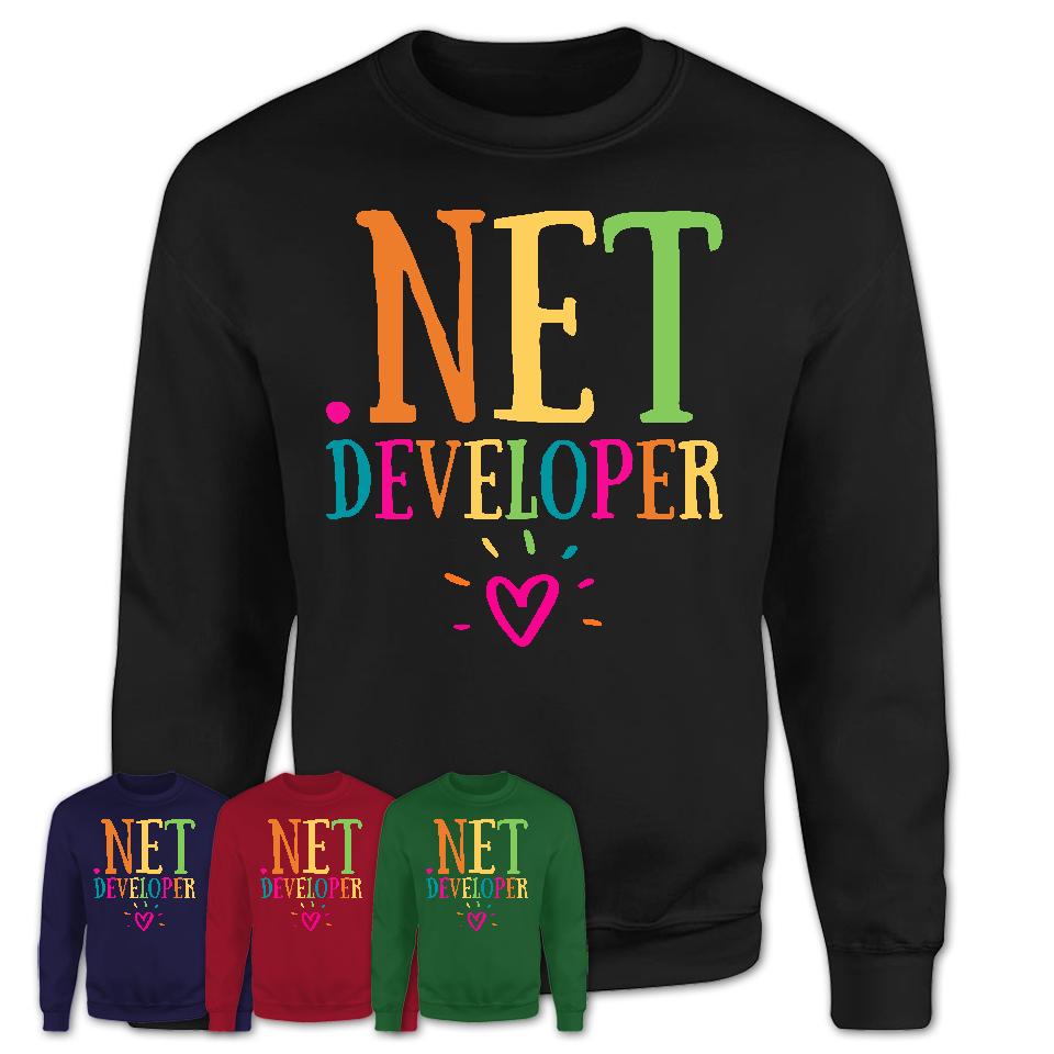 .Net Developer Rainbow Lettering Heart Shirt, Employee Appreciation Gifts