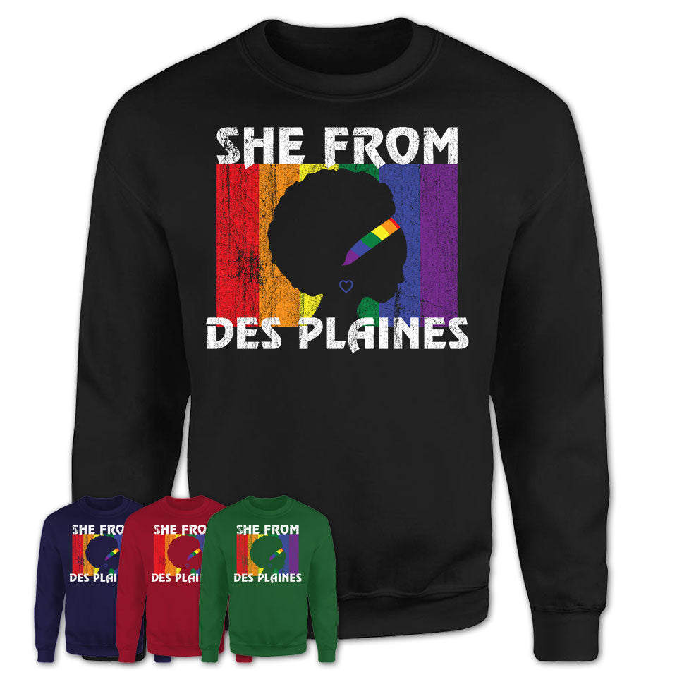 Black Girl She From Des Plaines Illinois Shirt LGBT Pride Gift
