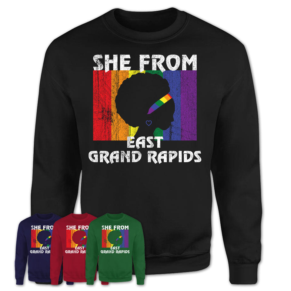 Black Girl She From East Grand Rapids Michigan Shirt LGBT Pride Gift