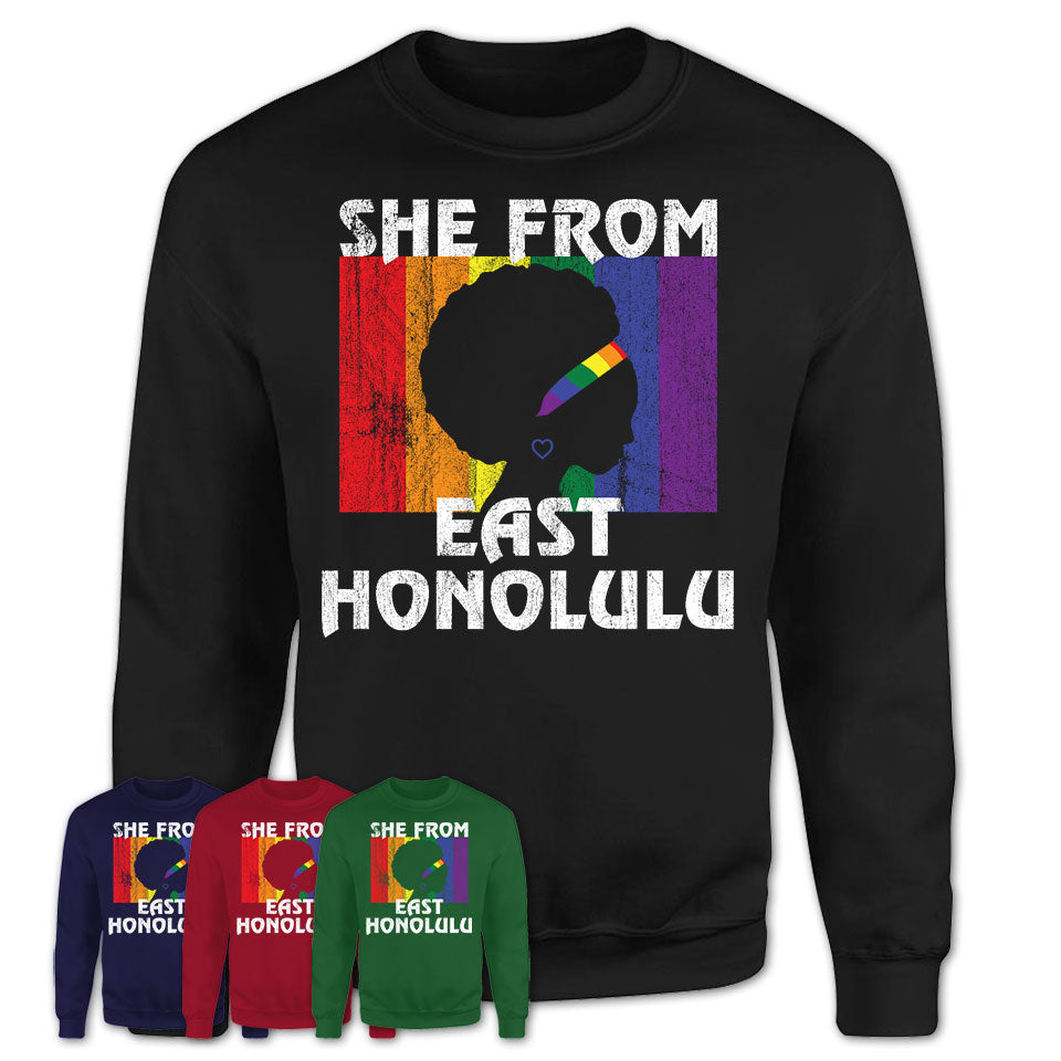 Black Girl She From East Honolulu Hawaii Shirt LGBT Pride Gift