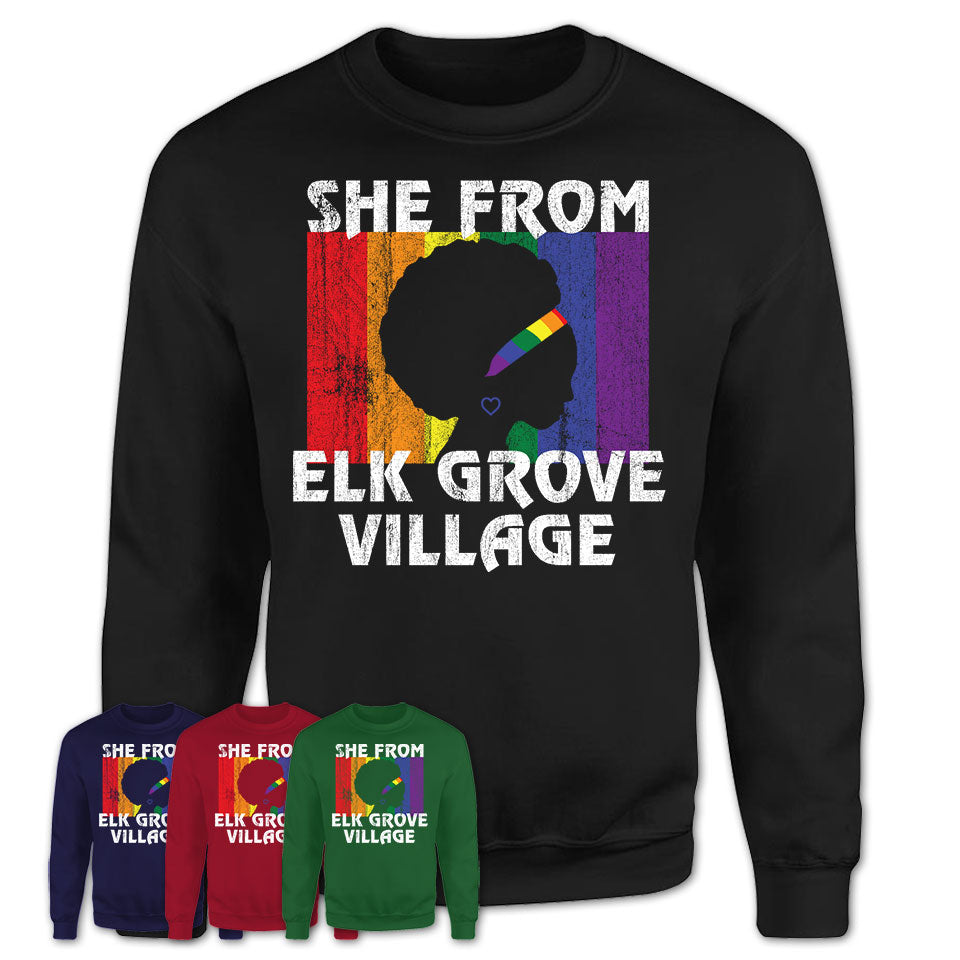 Black Girl She From Elk Grove Village Illinois Shirt LGBT Pride Gift