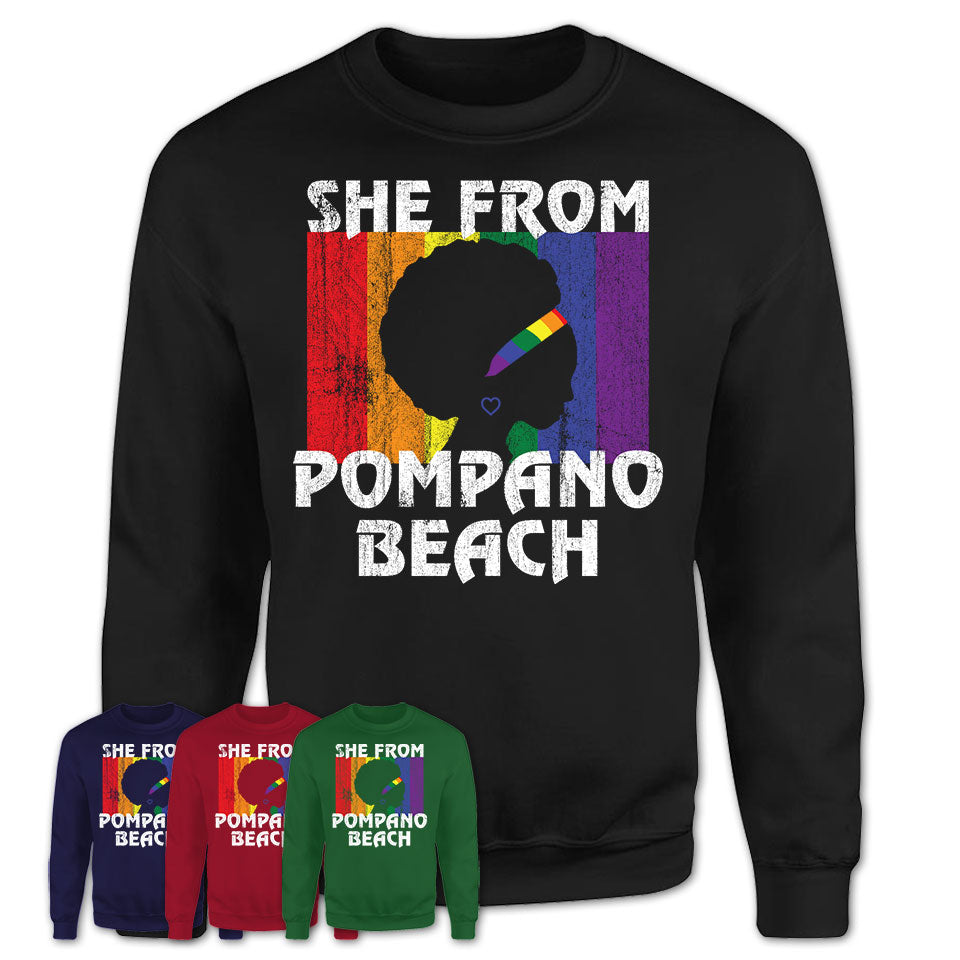 Black Girl She From Pompano Beach Florida Shirt LGBT Pride Gift