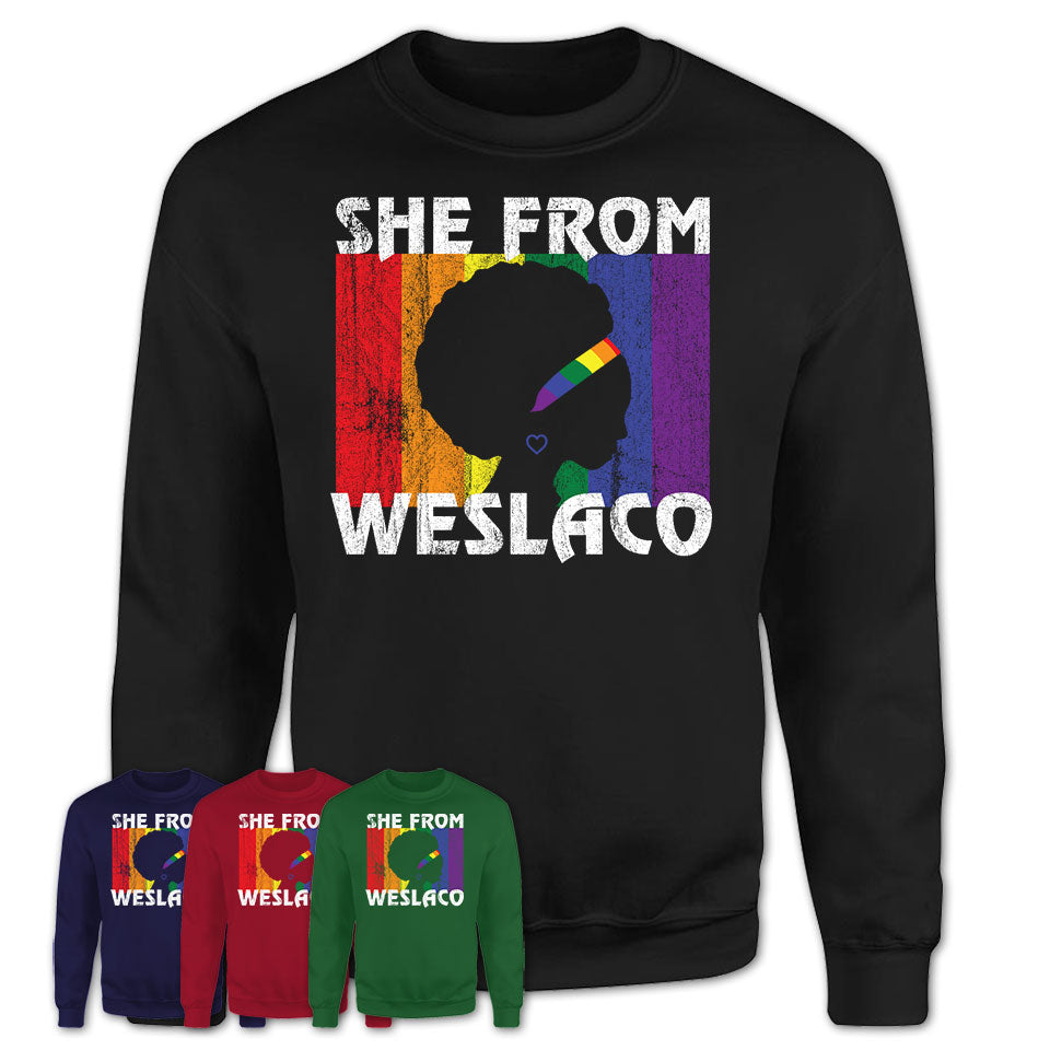 Black Girl She From Weslaco Texas Shirt LGBT Pride Gift