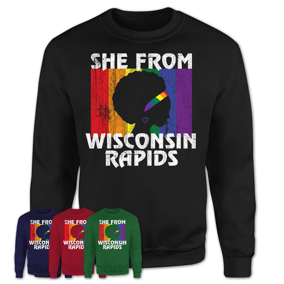 Black Girl She From Wisconsin Rapids Wisconsin Shirt LGBT Pride Gift