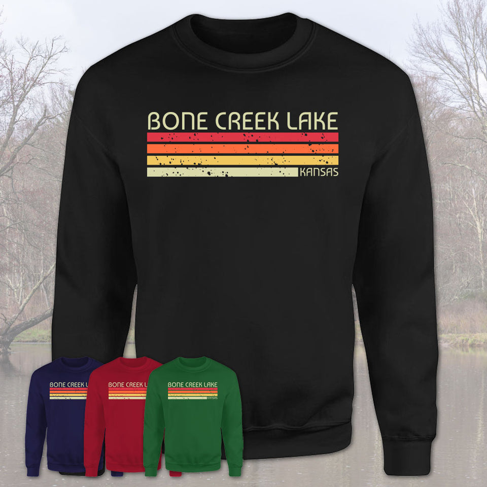 Bone Creek Lake Kansas Funny Fishing Camping Summer Retro Gift T-Shirt