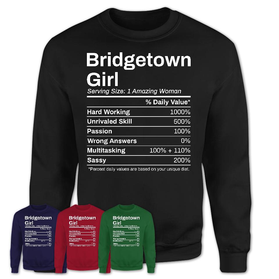 Bridgetown Girl Ohio Nutrition Facts Proud Vintage Sport Born Living City Home Roots USA Gift Women T-Shirt