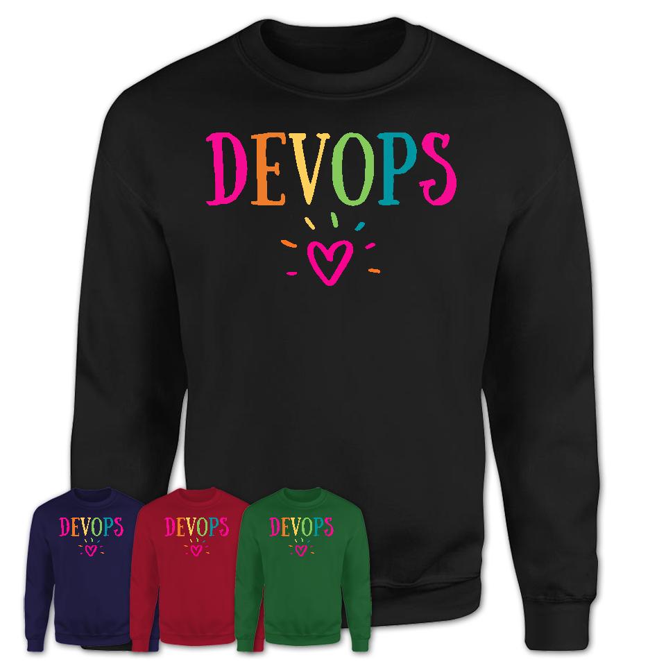 Devops Rainbow Lettering Heart Shirt, Employee Appreciation Gifts