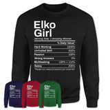 Elko Girl Nevada Nutrition Facts Proud Vintage Sport Born Living City Home Roots USA Gift Women T-Shirt