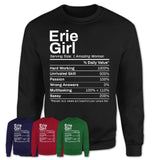 Erie Girl Pennsylvania Nutrition Facts Proud Vintage Sport Born Living City Home Roots USA Gift Women T-Shirt
