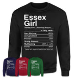 Essex Girl Maryland Nutrition Facts Proud Vintage Sport Born Living City Home Roots USA Gift Women T-Shirt