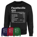 Fayetteville Girl Arkansas Nutrition Facts Proud Vintage Sport Born Living City Home Roots USA Gift Women T-Shirt
