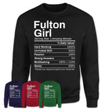 Fulton Girl Missouri Nutrition Facts Proud Vintage Sport Born Living City Home Roots USA Gift Women T-Shirt