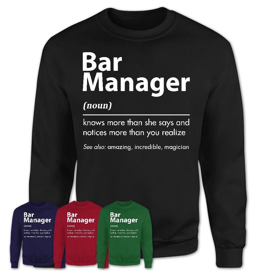 Funny Bar Manager Definition Shirt, New Job Gift for Bar Manager, Coworker Gift Idea