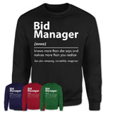Funny Bid Manager Definition Shirt, New Job Gift for Bid Manager, Coworker Gift Idea