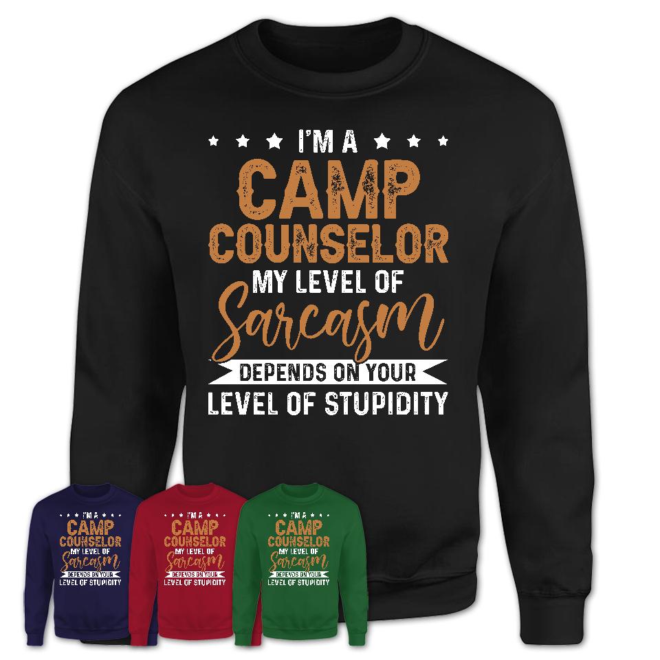 Funny Camp Counselor Shirt My Level of Sarcasm Depends on Your Level Of Stupidity T Shirt