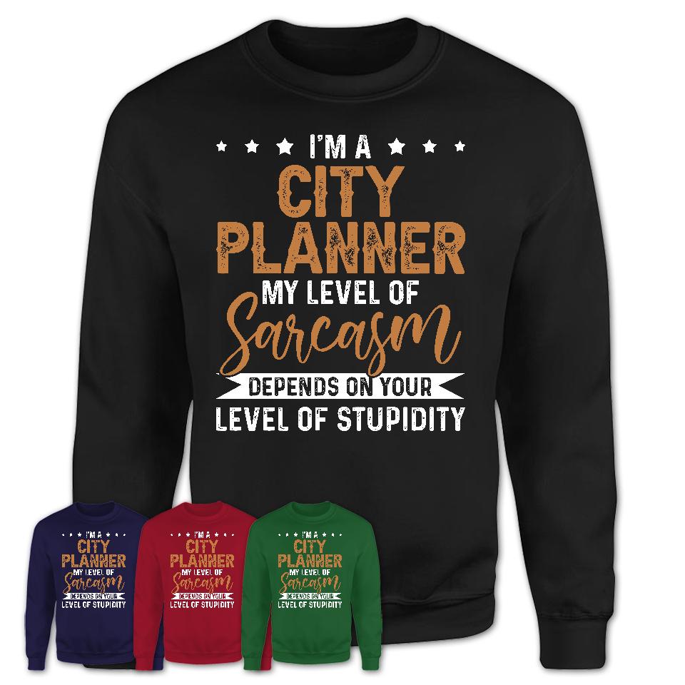 Funny City Planner Shirt My Level of Sarcasm Depends on Your Level Of Stupidity T Shirt