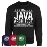 Funny Java Architect Never Wrong T-Shirt, New Job Gift for Coworker