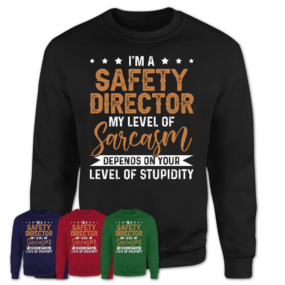 Funny Safety Director Shirt My Level of Sarcasm Depends on Your Level Of Stupidity T Shirt